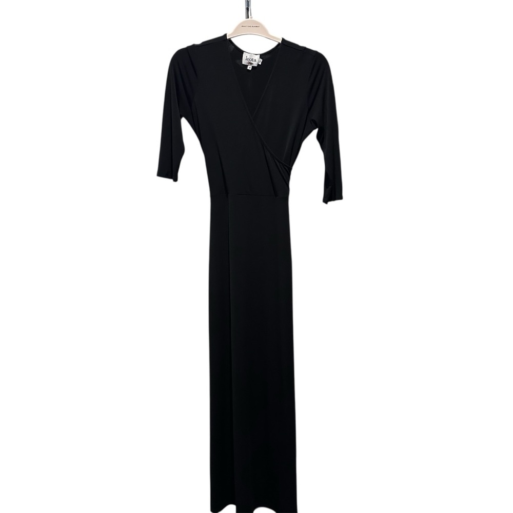 Leota Black Perfect Wrap Maxi 3/4 Sleeves Dress Medium - Picture 4 of 9